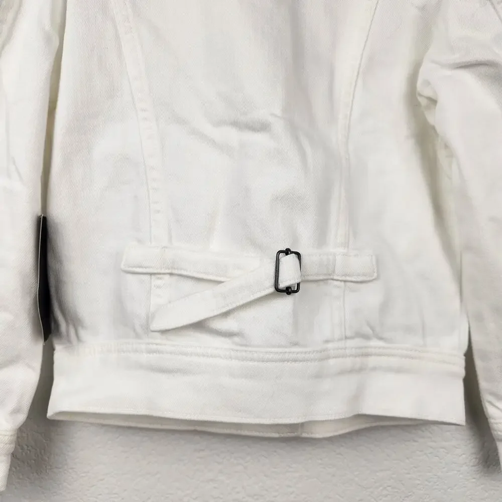Retrofete Ada Denim Jacket White Puff Sleeve Size XXS NWT